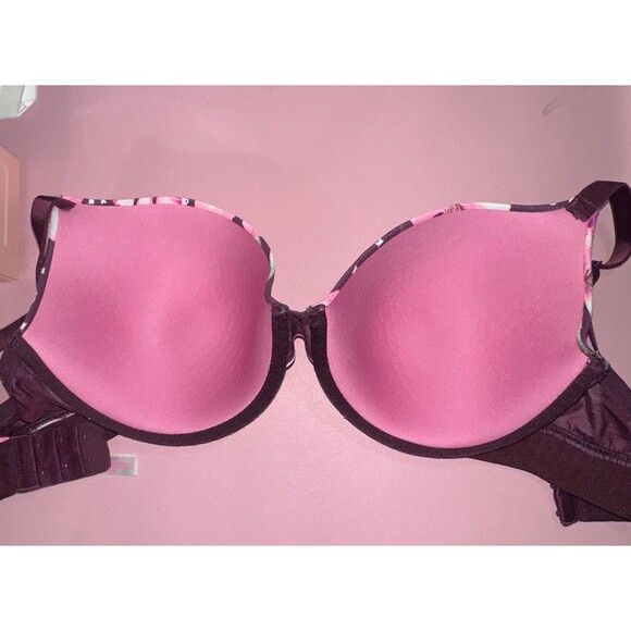 Victoria's Secret PINK Bra Women's 34DD Plum Purple Floral T-shirt Lightly Lined - Picture 5 of 5